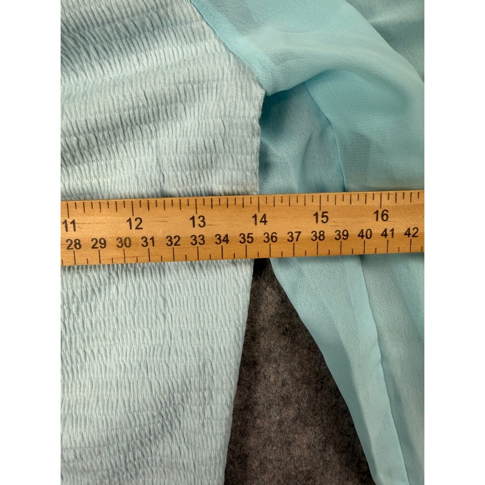 Shinestar Light Blue Smocked Ruched Sheer Balloon Sleeve Crop Top Mens Medium - Picture 5 of 6